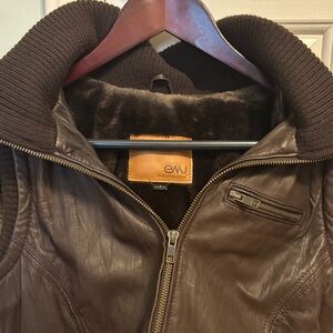 Emu Dark Brown Leather Vest with Ribbed Collar